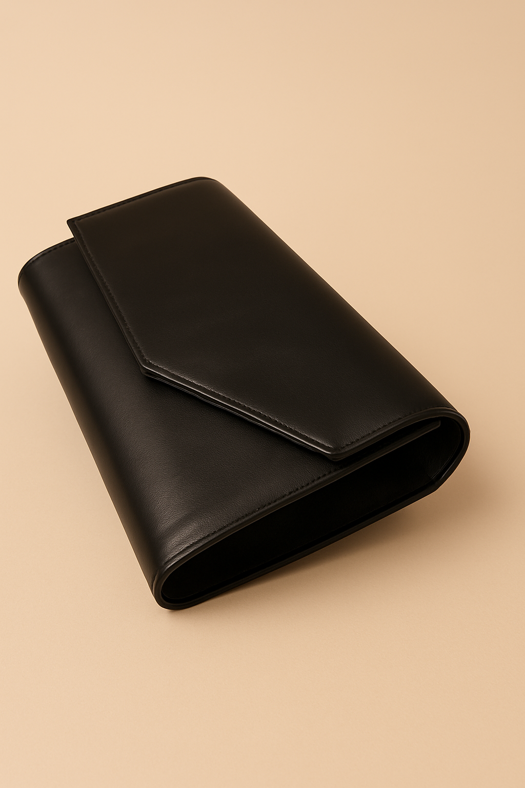 Black leather clutch with sophisticated design
